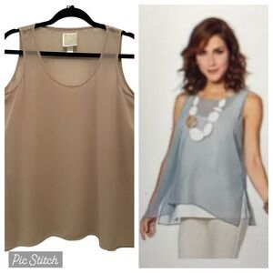MarlaWynne Wynne Layers Overlay Chiffon Tunic Tank Top Sand M New
